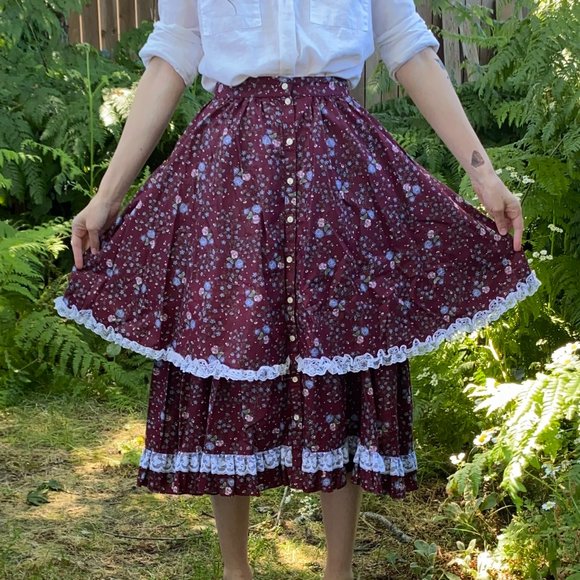 Gunne Sax Jessica's Gunnies maroon skirt - Picture 4 of 10